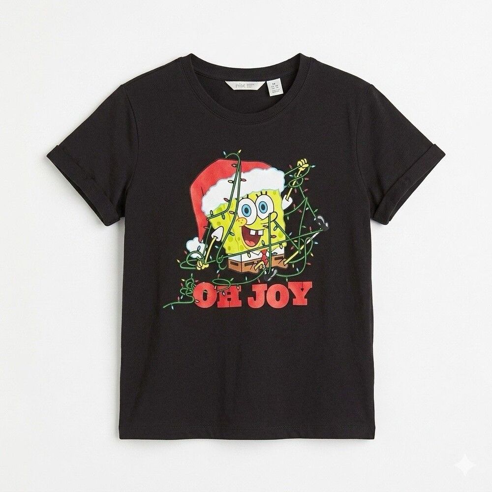 SpongeBob H&M Oh Joy Christmas T-shirt, Black, Boy's Size 8/10 -047